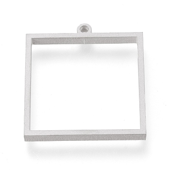 304 Stainless Steel Open Back Bezel Pendants, For DIY UV Resin, Epoxy Resin, Pressed Flower Jewelry, Square, Matte Stainless Steel Color, 31x28x3mm, Hole: 2mm