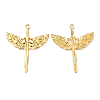 304 Stainless Steel Pendants, Sword with Wing Charm, Real 18K Gold Plated, 41.5x35.5x2mm, Hole: 3mm