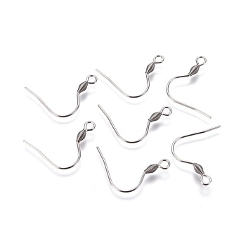304 Stainless Steel Earring Hooks, Ear Wire, with Horizontal Loop, Stainless Steel Color, 21.5x3mm, Hole: 2mm, 19 Gauge, Pin: 0.9mm