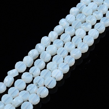 Transparent Imitation Jade Glass Beads Strands, Faceted, Flat Round, Sky Blue, 4x2.5mm, Hole: 0.8mm, about 148~149pcs/strand, 21.85 inch~22.64 inch(55.5~57.5cm)