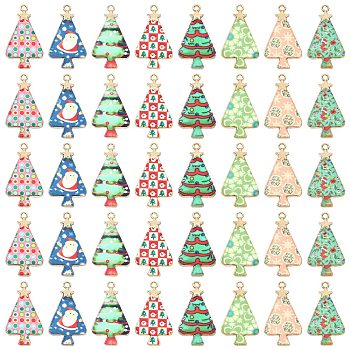 40Pcs 8 Styles Christmas Theme Alloy Pendant, Tree Charms, Mixed Color, 31x17mm, Hole: 2mm, 5pcs/style