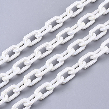Acrylic Opaque Cable Chains, AB Color, Oval, White, 13x8x2mm, 19.68 inch(50cm)/strand