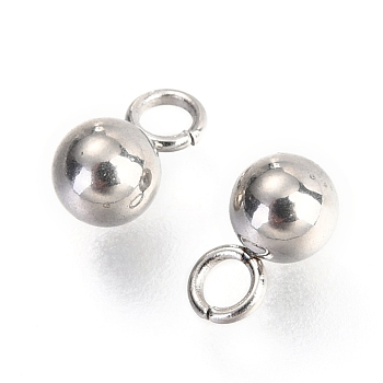 202F Stainless Steel Charms, Ball, Stainless Steel Color, 7x4mm, Hole: 1.8mm