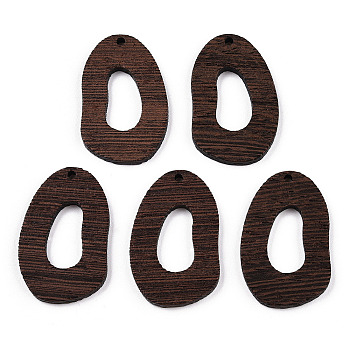 Natural Wenge Wood Pendants, Undyed, Irregular Oval Charms, Coconut Brown, 38x24x3.5mm, Hole: 2mm