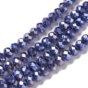 Opaque Glass Beads Strands, Faceted, Rondelle, Dark Blue, 8x6mm, Hole: 1mm, about 98pcs/strand, 24.02''(61cm)