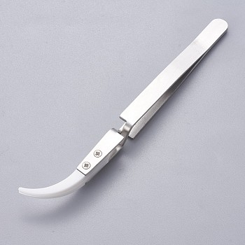 Stainless Steel Beading Tweezers, with Porcelain, Stainless Steel Color, 13.8x0.85~1cm