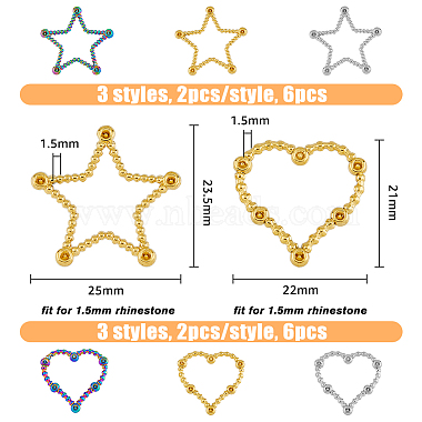 12Pcs 6 Styles Ion Plating(IP) 304 Stainless Steel Linking Ring Rhinestone Settings(STAS-FH0002-03)-2
