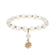 Bracelet extensible en perles œil de chat avec breloque marguerite en alliage d'émail pour femme(BJEW-JB08542)-1