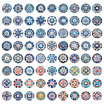 Glass Cabochons, Round with Flower, Mixed Color, 25x25x7mm, 24pcs/set(GGLA-AR0001-06)