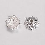 Alloy Fancy Bead Caps, Multi-Petal Flower, Silver Color Plated, 8x3mm, Hole: 1mm(PALLOY-D348-09S)