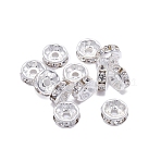 Rondelle Brass Rhinestone Spacer Beads, For Bracelet Necklace DIY Jewelry Making Accessories, Golden, Crystal, 12mm, Hole: 2.9mm(FS-WG29681-05)