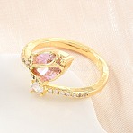 Flower Brass Micro Pave Cubic Zirconia Cuff Open Rings for Women, Cadmium Free & Lead Free, Rack Plating, Long-Lasting Plated, Real 18K Gold Plated, US Size 6(16.5mm)(CU-CBA0A21-06A-G)