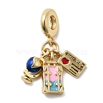 Brass Enamel European Dangle Charms, Globe Luggage Passport Large Hole Pendants, Cadmium Free & Lead Free, Rack Plating, Long-Lasting Plated, Real 18K Gold Plated, Colorful, 29.5mm, Hole: 4.5mm(KK-C137-12G)