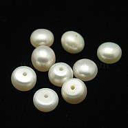 Grade AA Natural Cultured Freshwater Pearl Beads, Half Drilled Hole, Half Round, White, 5.5~6x4~4.5mm, Hole: 0.8mm(PEAR-D001-5.5-6-2AA)
