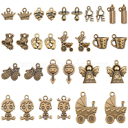 90Pcs 15 Style Zinc Alloy & Alloy Pendants, DIY Accessories for Jewelry Making, Tibetan Style, Antique Bronze, 10.5~28.5x8~20x1.8~10mm, Hole: 1.5~3mm, 6pcs/style(FIND-NB0001-62)