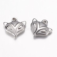 304 Stainless Steel Charms, Fox Head, Stainless Steel Color, 11x12x3.5mm, Hole: 1mm(STAS-P171-06P)
