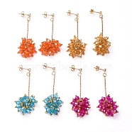 Faceted Glass Beads Stud Earrings, Cluster Earrings, with Iron Bar Links, Brass Stud Earring Findings and Ear Nuts, Mixed Color, 53.5mm(EJEW-JE04095)
