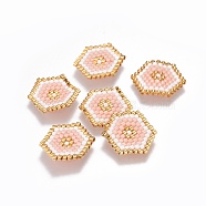 MIYUKI & TOHO Handmade Japanese Seed Beads Links, Loom Pattern, Hexagon, Light Salmon, 14~15x18~19x1.7mm(SEED-A029-HA01)