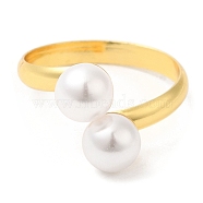 Rack Plating Brass Open Cuff Rings with Round Plastic Pearl Beads for Women, Lead Free & Cadmium Free, Long-Lasting Plated, Real 18K Gold Plated, US Size 8 1/2, 3~13.5mm, Inner Diameter: 18.5mm(RJEW-Q770-26G)