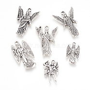 Tibetan Style Alloy Pendants, Angel, Antique Silver, 19.5~28x10~18x2~3mm, Hole: 1.5~2mm, 6pcs/set(TIBEP-X0185-51AS)