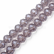 Electroplate Transparent Glass Beads Strands, Faceted, Round, Old Rose, 10x8.5mm, Hole: 1.2mm, about 60pcs/strand, 20.47 inch(52cm)(EGLA-N002-34B-C01)