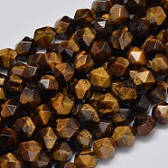 Faceted Natural Tiger Eye Beads Strands, Star Cut Round Beads, 8x7mm, Hole: 1mm, about 49pcs/strand, 15.7 inch(G-K066-01-8mm)