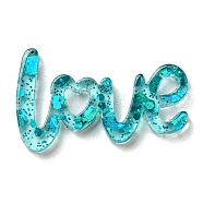 Transparent Acrylic Cabochons, with Sequin, Word LOVE, Dark Turquoise, 14.5x24x2mm(TACR-Z001-01B)