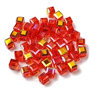 Electroplate Glass Beads, Faceted, Cube, Red, 5.5x5.5x5.5mm, Hole: 1.5mm, 100pcs/bag(EGLA-Z004-04B-01)