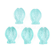 Transparent Spray Painted Glass Beads, Fish, Turquoise, 14x10x5.5mm, Hole: 1mm(GLAA-N035-024-C03)