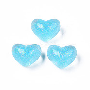Translucent Acrylic Cabochons, with Glitter Powder, Heart, Sky Blue, 14x18x12mm(TACR-N006-10B)