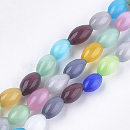 Cat Eye Beads Strands, Oval, Mixed Color, 12x8mm, Hole: 1.2mm, about 33pcs/strand, 14.7 inch(GLAA-S184-08)