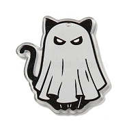 Halloween Themed Double-sided Printed Acrylic Pendants, Cat Shape, Antique White, 38.5x35x2mm, Hole: 1mm(OACR-L017-03G)