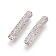 Brass Micro Pave Clear Cubic Zirconia Beads, Long-Lasting Plated, Tube Beads, Platinum, 30x6mm, Hole: 3.5mm(ZIRC-L088-19B-P)