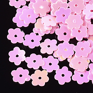 Ornament Accessories, PVC Plastic Paillette/Sequins Beads, Flower, Pearl Pink, 6x7~7.5x0.4mm, Hole: 1mm, about 35000pcs/500g(PVC-S033-07H)
