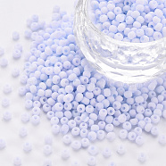 8/0 Opaque Glass Seed Beads, Round Hole, Frosted Colours, Round, Lavender, 3~4x2~3mm, Hole: 0.8mm, about 15000pcs/Pound(SEED-S048-N-001)