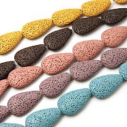 Natural Lava Rock Beads Strands, Dyed, teardrop, Mixed Color, 32x20x8mm, Hole: 1mm(G-I037-M)