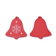 Poplar Wood Pendants, Dyed, Christmas Bell, Red, 50x45.5x3mm, Hole: 1.8mm(WOOD-O004-21A)