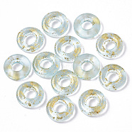 Transparent Spray Painted Glass European Beads, Large Hole Beads
, with Golden Foil, Donut, Pale Turquoise, 11x3mm, Hole: 4mm(X-GLAA-N035-04E)