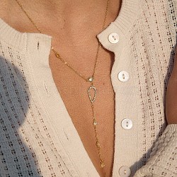 304 Stainless Steel Crystal Rhinestone Pendant Y Necklaces for Women, Real 18K Gold Plated, Teardrop, 17.99 inch(45.7cm)(NJEW-F375-01G-04)