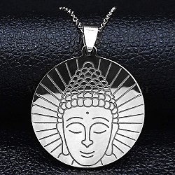 304 Stainless Steel Pendant Necklaces for Women Men, Buddhist Statues, Stainless Steel Color, 19.80 inch(50.3cm)(NJEW-G123-04P)