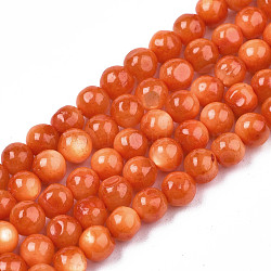 Natural Freshwater Shell Beads Strands, Dyed, Round, Coral, 4mm, Hole: 0.8mm, about 97~99pcs/strand, 14.88 inch~15.16 inch(37.8~38.5cm)(SHEL-N003-24-B06)