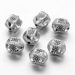 Alloy Beads, Barrel with Sun Pattern,  Cadmium Free & Lead Free, Antique Silver, 11x9mm(PALLOY-5639-AS-RS)