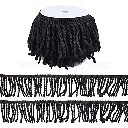 Cotton Tassel Ribbon, Garment Accessories, Black, 2-1/2 inch(62mm), about 10.00 Yards(9.14m)(OCOR-GA0001-45B)