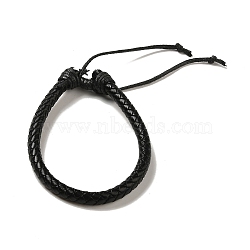 Adjustable Leather Cord Braided Bracelets, with Nylon Thread Cord, Burlap Paking Pouches Drawstring Bags, Black, 2-1/8 inch~2-7/8 inch(5.4~7.4cm), 6mm(BJEW-JB04439-02)
