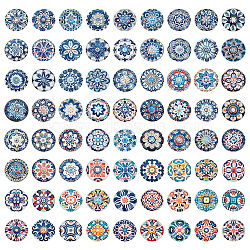 Glass Cabochons, Round with Flower, Mixed Color, 25x25x7mm, 24pcs/set(GGLA-AR0001-06)