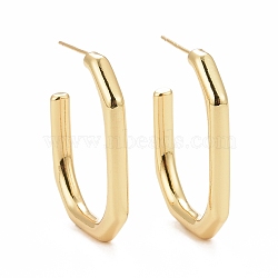 Rack Plating Brass Rectangle Stud Earrings, Half Hoop Earrings for Women, Cadmium Free & Lead Free & Nickle Free, Real 18K Gold Plated, 30x23x3.5mm, Pin: 0.7mm(EJEW-I265-10G)