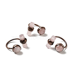 Hexagonal & Half Round Natural Rose Quartz Open Cuff Ring, Brass Jewelry for Women, Red Copper, Cadmium Free & Lead Free, US Size 5 1/4(15.9mm)(G-D468-14R-01)