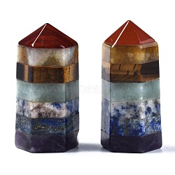 Assembled Natural Red Jasper & Topaz Jade & Tiger Eye & Green Aventurine & Blue Spot Jasper & Lapis Lazuli & Amethyst Hexagonal Prism Crystal Column Pendulum Decoration, Bullet, Colorful, 49~50x24~25x22~23mm(G-S375-001)