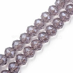 Electroplate Transparent Glass Beads Strands, AB Color Plated, Faceted, Round, Old Rose, 10x8.5mm, Hole: 1.2mm, about 60pcs/strand, 20.47 inch(52cm)(EGLA-N002-34B-C01)