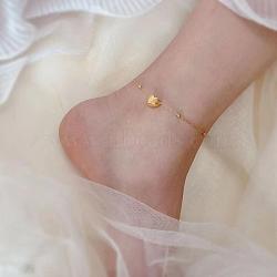 Stainless Steel Charm Anklets for Women, Real 18K Gold Plated, Heart, 8.27 inch(21cm)(WG18C2B-10)